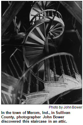 In the town of Merom, Ind., in Sullivan County, photographer John Bower discovered this staircase in an attic. Photo by John Bower.