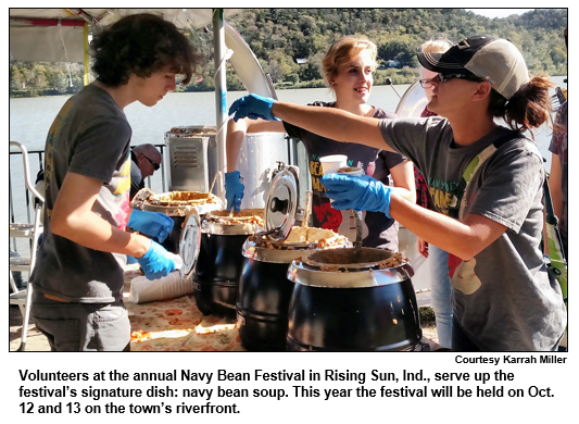 Volunteers at the annual Navy Bean Festival in Rising Sun, Ind., serve up the festival’s signature dish: navy bean soup. This year the festival will be held on Oct. 12 and 13 on the town’s riverfront.
Courtesy Karrah Miller.