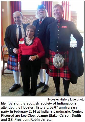 Members of the Scottish Society of Indianapolis attended the Hoosier History Live 6th-anniversary party in February 2014 at Indiana Landmarks Center. Pictured are Lee Cloe, Jeanne Blake, Carson Smith and SSI President Robin Jarrett. Hoosier History Live photo.
