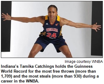 Indiana's Tamika Catchings holds the Guinness World Record for the most free throws (more than 1,709) and the most steals (more than 930) during a career in the WNBA. Image courtesy WNBA.