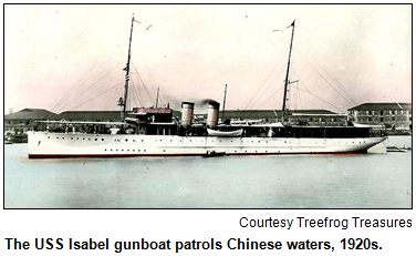 The USS Isabel gunboat patrols Chinese waters, 1920s.